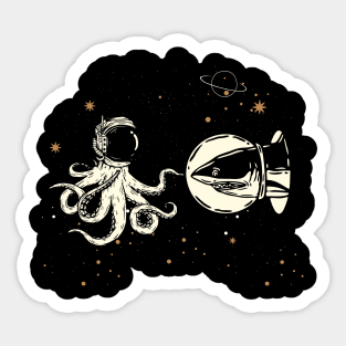 Shark and octopus encounter in space Sticker